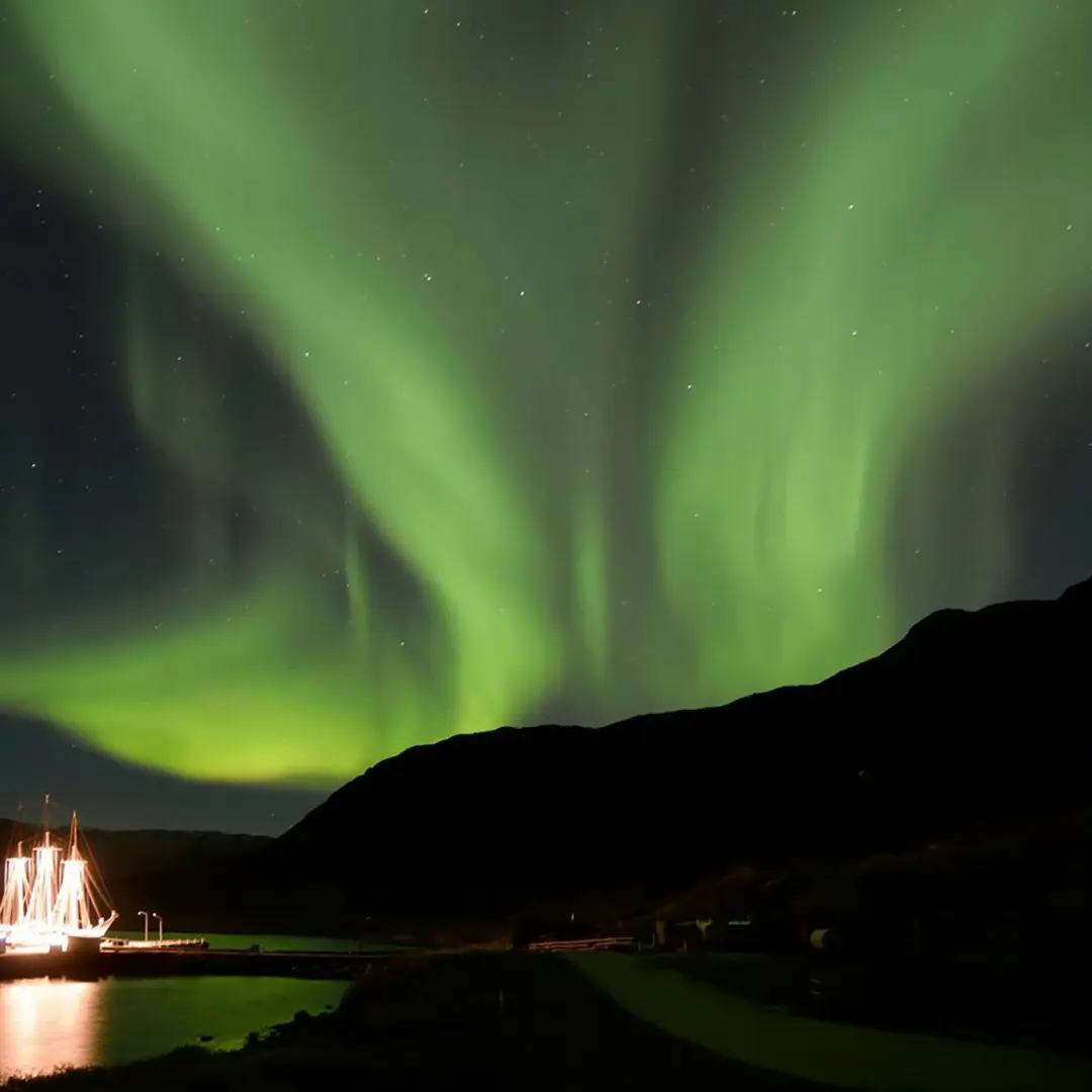 Magia ártica bajo el cielo nocturno